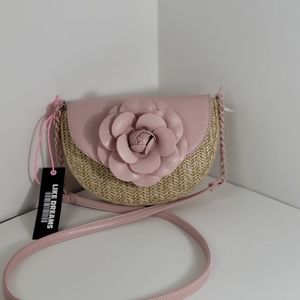 Women's Like Dreams Blush Pink Flower Straw/Wicker Crossbody/Shoulder Bag.